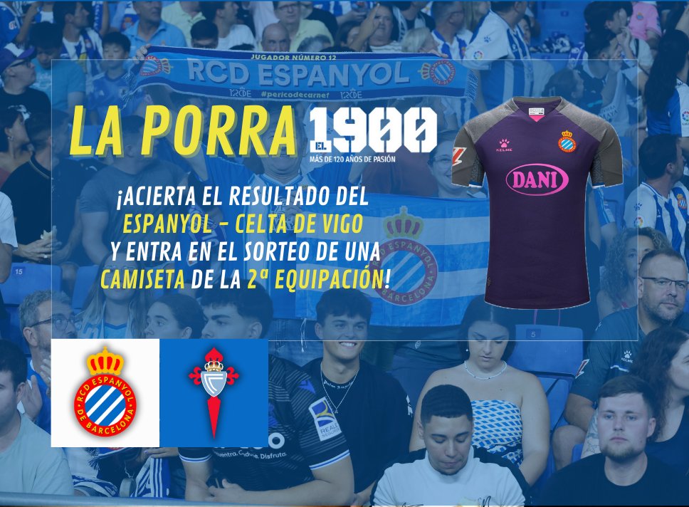 somel1900's tweet photo. 🚨 Pericos, lo prometido es deuda y en 'El 1900' lo cumplimos 

¿Quieres una camiseta de la 2ª equipación del @RCDEspanyol? 👕

⚽️ Haz tu porra del #rcde - Celta 
⚠️ RT+SÍGUENOS en 'X'
➕ Menciona a 3 amigos

⏰ Participa hasta el sábado a las 18.30h

#SomEl1900 #El1900 https://t.co/1093RF9V4H