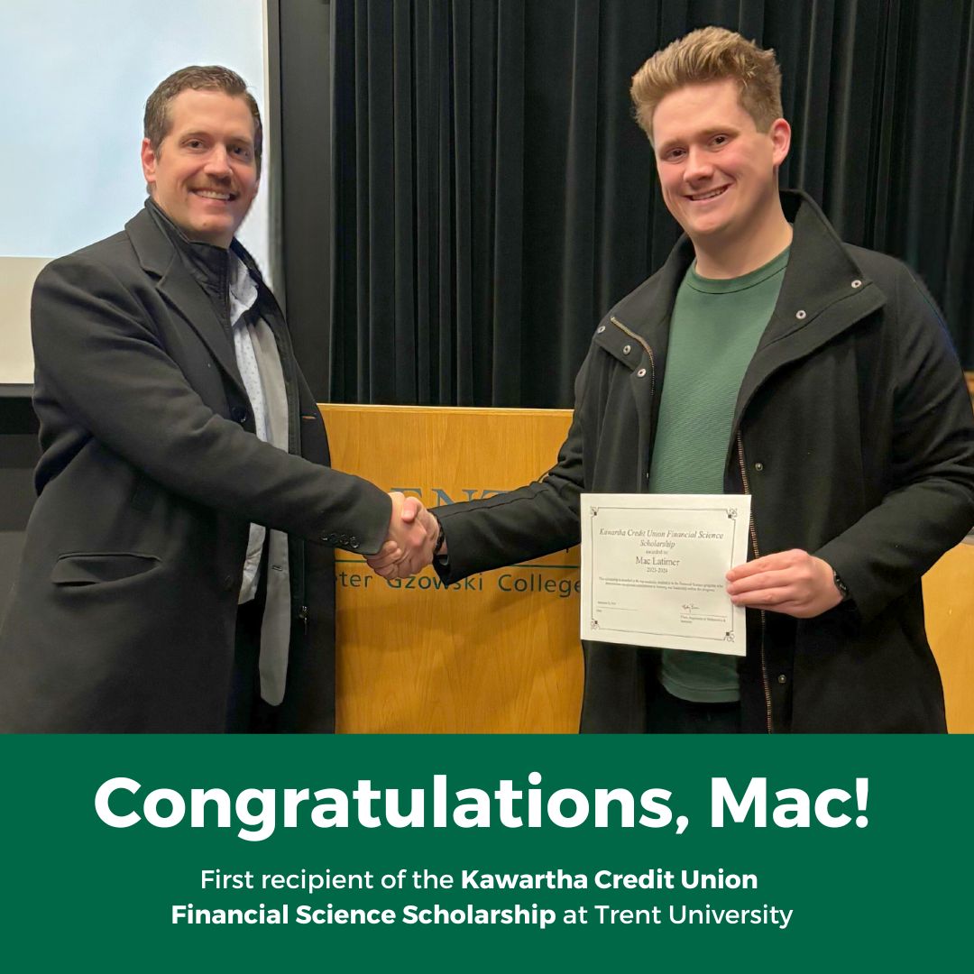 Kawartha CU (@kawarthacu) on Twitter photo We are excited to announce the inaugural recipient of the Kawartha Credit Union Financial Science Scholarship at <a href="/TrentUniversity/">Trent University</a>. Mac Latimer, a fourth-year Financial Science student, has shown commitment to both learning and leadership within the program. Congrats, Mac! 👏 We are excited to announce the inaugural recipient of the Kawartha Credit Union Financial Science Scholarship at <a href="/TrentUniversity/">Trent University</a>. Mac Latimer, a fourth-year Financial Science student, has shown commitment to both learning and leadership within the program. Congrats, Mac! 👏