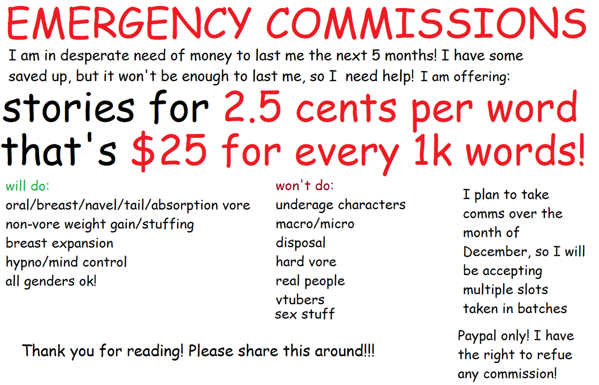 hey! im opening up emergency c0mms because im dangerously low on funds! anything helps, so please spread this around! link to form in the replies, thank you so much for reading!