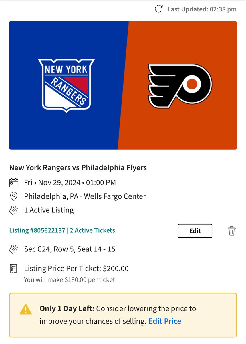 MeaghannShaw's tweet photo. Just threw these up on Ticketmaster marketplace… I can’t go wanted to give someone a decent deal #Flyers #Philadelphia #PhiladelphiaFlyers
#michkov https://t.co/59kUFDI5hA