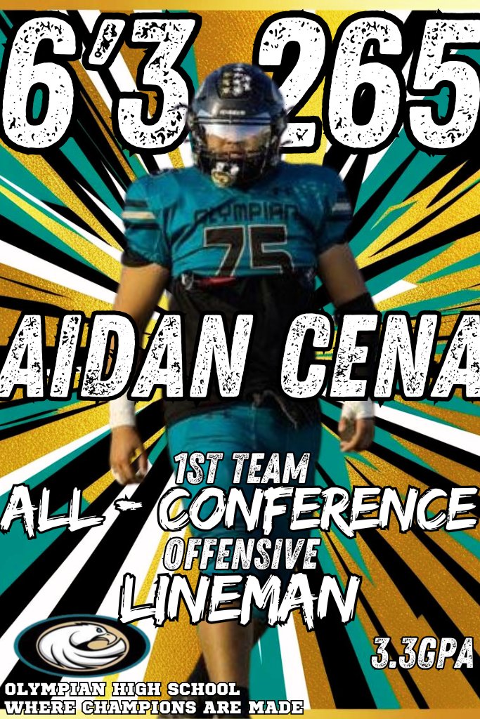 Coach Bhop (@coachburhop) on Twitter photo AVAILABLE 2025 SENIOR OL
1st All- Conference OL <a href="/CenaAidan/">Aidan Cena</a>. Aidan is explosive and mobile with the ability to play any position on the line. 3.3 GPA! AVAILABLE 2025 SENIOR OL
1st All- Conference OL <a href="/CenaAidan/">Aidan Cena</a>. Aidan is explosive and mobile with the ability to play any position on the line. 3.3 GPA!
