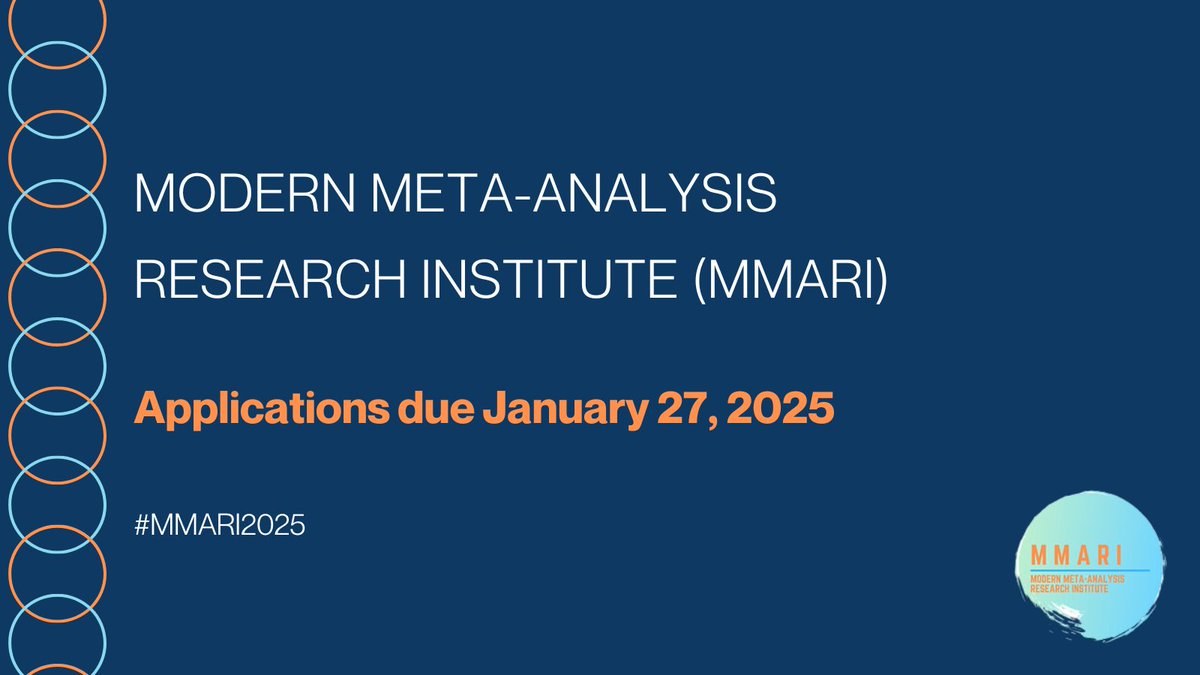 NSF ECR Hub (@ecrhub) on Twitter photo #MMARI2025 is now accepting applications for the <a href="/NSF/">U.S. National Science Foundation</a>-funded one-week training workshop in meta-analysis methods in Washington, D.C./Crystal City!
The training will be held from May 19-23, 2025.
The application deadline is January 27, 2025.
Apply: meta-analysis-research-institute.com/application #MMARI2025 is now accepting applications for the <a href="/NSF/">U.S. National Science Foundation</a>-funded one-week training workshop in meta-analysis methods in Washington, D.C./Crystal City!
The training will be held from May 19-23, 2025.
The application deadline is January 27, 2025.
Apply: meta-analysis-research-institute.com/application