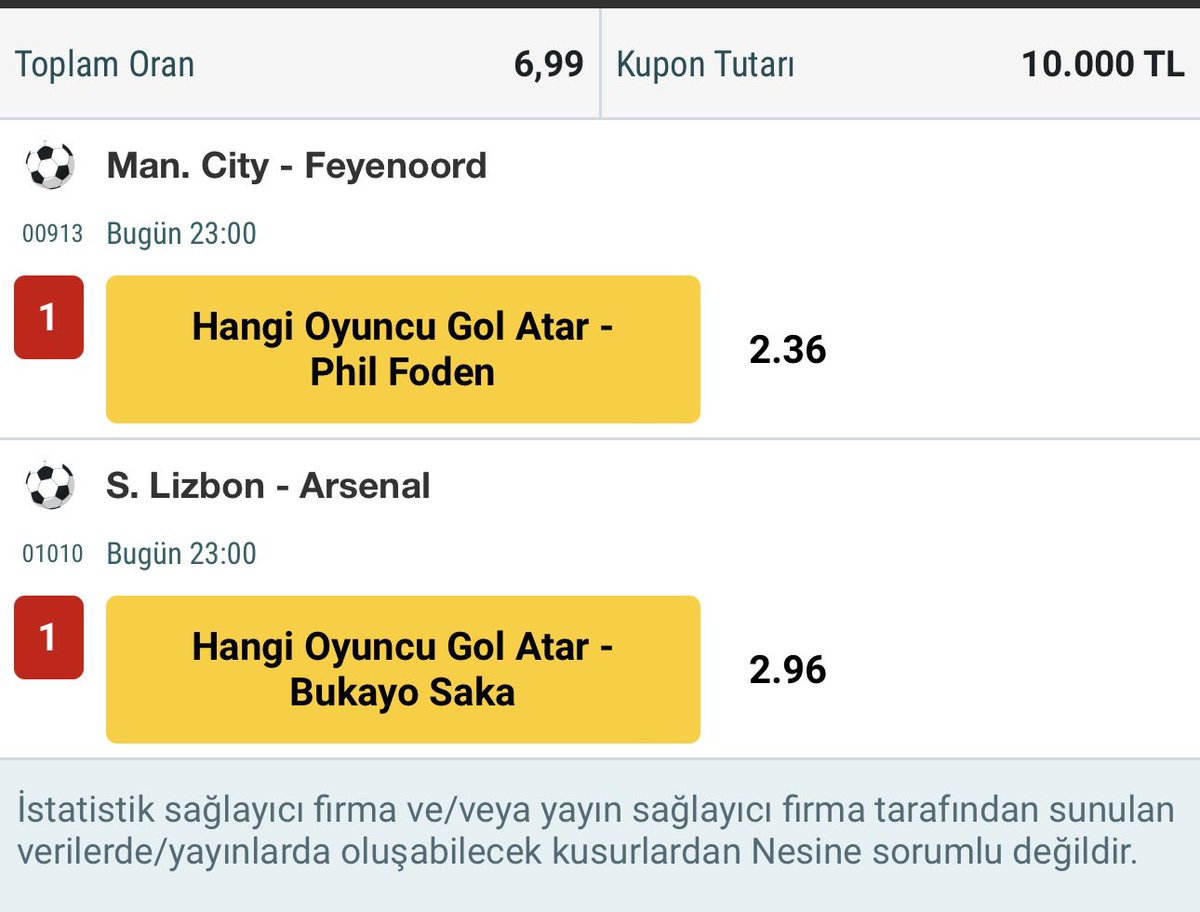 26 Kasım Şampiyonlar Ligi
Oyuncu Kombini👍

10K🔜70K💰