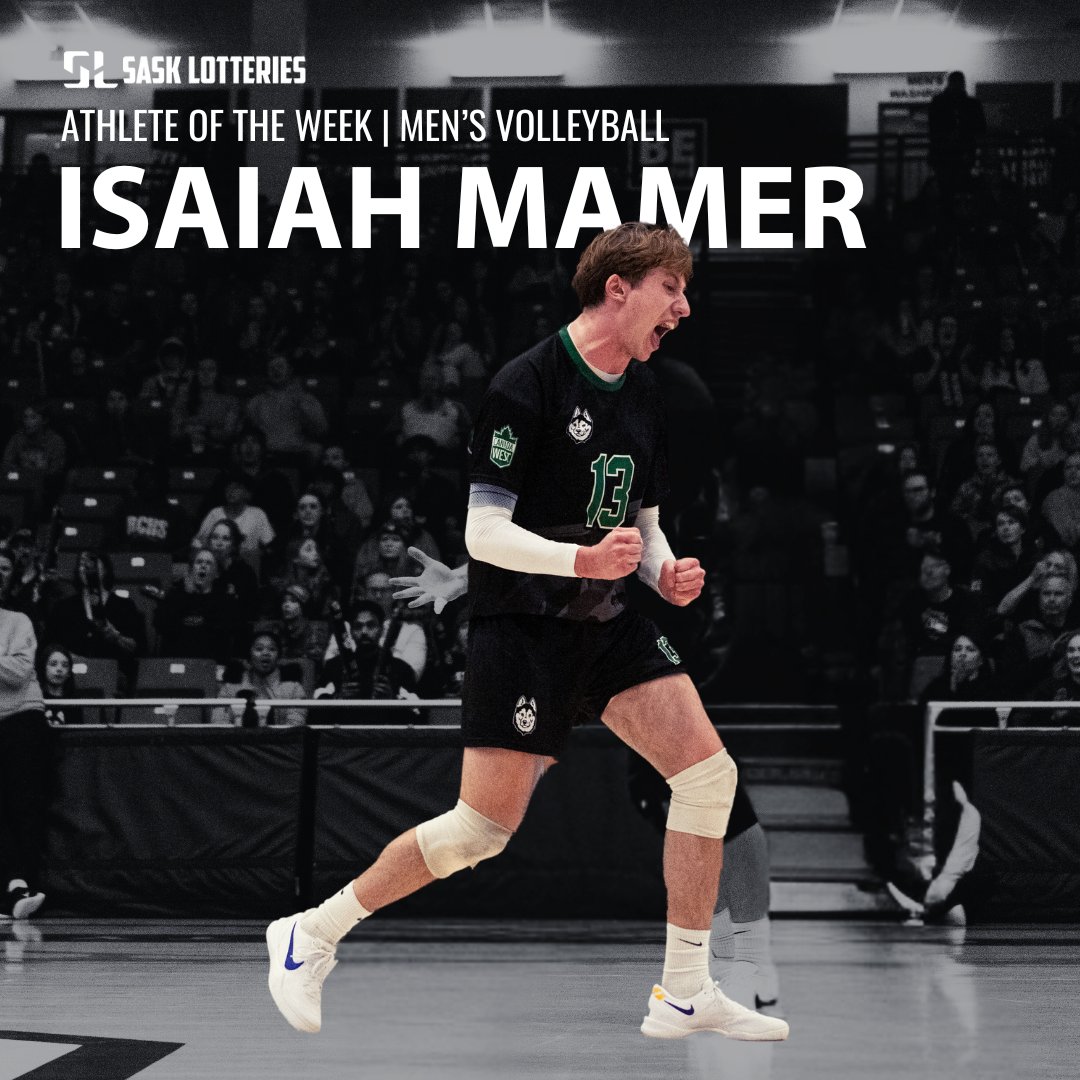 HuskieAthletics's tweet photo. @SaskLotteries The @SaskLotteries Men's Athlete of the Week: Leftside Hitter from @HuskieMVB, Isaiah Mamer!

In two games vs Manitoba: 39.5 points, 36 kills, 10 digs, 2.5 total blocks, 1 assist, 42.9 hitting %

#HuskiePride | #PowerofthePack https://t.co/icCy7UoLSU