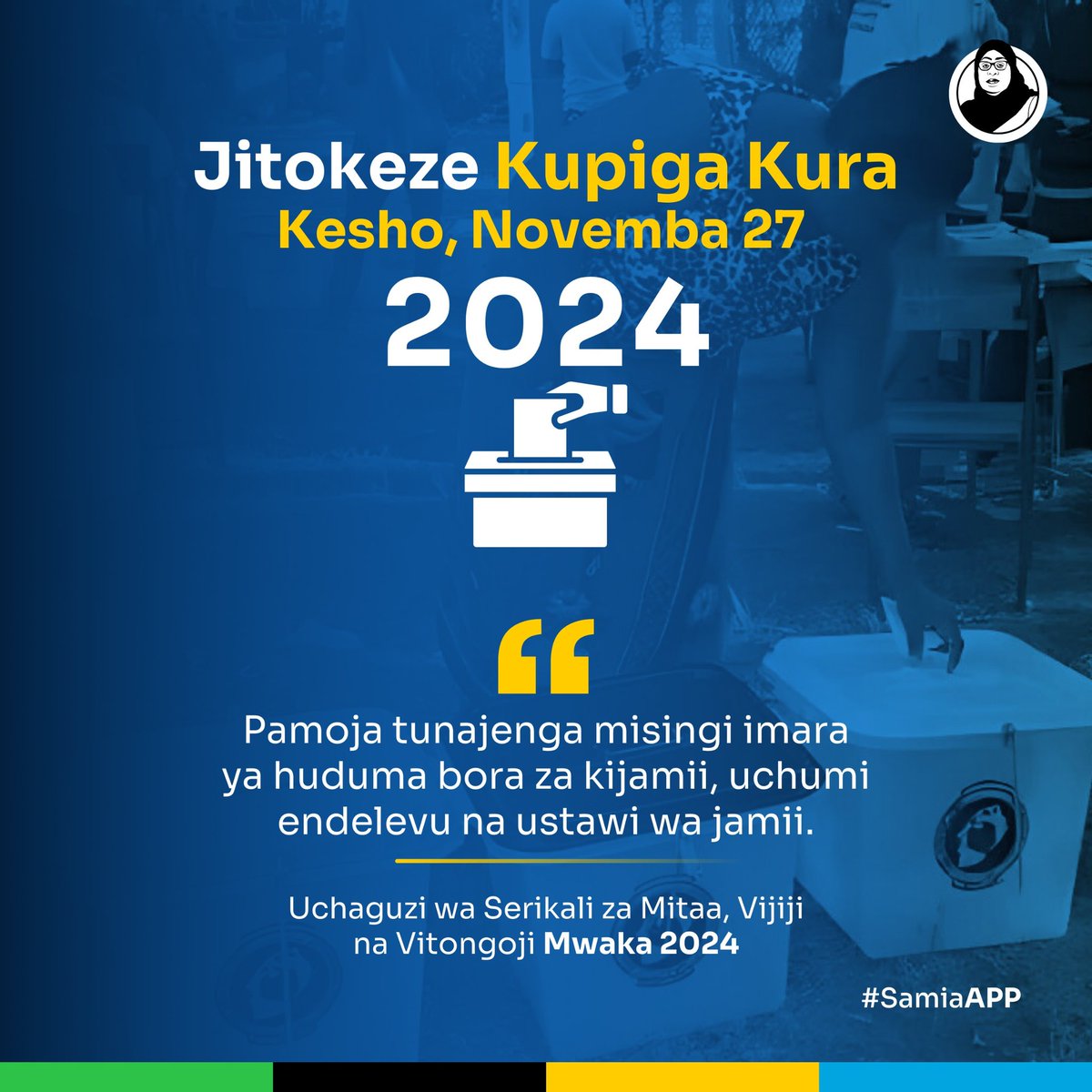 Samia_App's tweet photo. Jitokeze Kupiga Kura Kesho Tarehe 27 Novemba 2024
Pakua Samia App kupitia Play Store au App Store.
#samiapp
#kaziiendelee
#tumejipatanamama https://t.co/B0bs4MNVKj