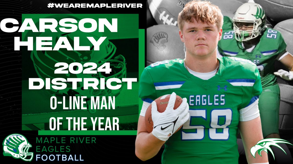 Congratulations Carson Healy, for being named 2024 Offensive Lineman of the Year by the Section 2AA District - South (Central-Blue)! #wearemapleriver