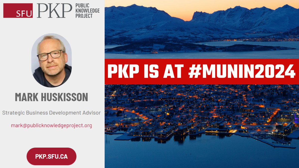 Public Knowledge Project (PKP) (@pkp) on Twitter photo 1/ 👋 Are you at #Munin2024? Get in touch!
<a href="/MHuski/">Mark Huskisson</a> (PKP) presents November 27, 14:40 - 15:35, Auditorium 1
"The Future is (Still) Open (and Growing): An Update on the Global PKP Community and the Development of Open Source Publishing Software"
Streaming & details 🧵 1/ 👋 Are you at #Munin2024? Get in touch!
<a href="/MHuski/">Mark Huskisson</a> (PKP) presents November 27, 14:40 - 15:35, Auditorium 1
"The Future is (Still) Open (and Growing): An Update on the Global PKP Community and the Development of Open Source Publishing Software"
Streaming & details 🧵