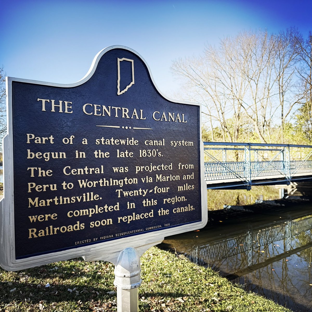 votebarth's tweet photo. I enjoyed the rededication ceremony for the Indiana State historical marker commemorating the Central Canal this morning. Thank you to local historian Ed Fujawa for leading the effort to bring this sign back to District 7! https://t.co/Vqxy2lucVF