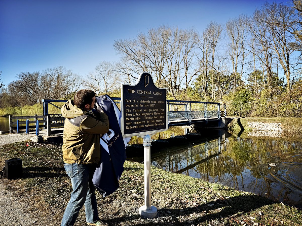 votebarth's tweet photo. I enjoyed the rededication ceremony for the Indiana State historical marker commemorating the Central Canal this morning. Thank you to local historian Ed Fujawa for leading the effort to bring this sign back to District 7! https://t.co/Vqxy2lucVF