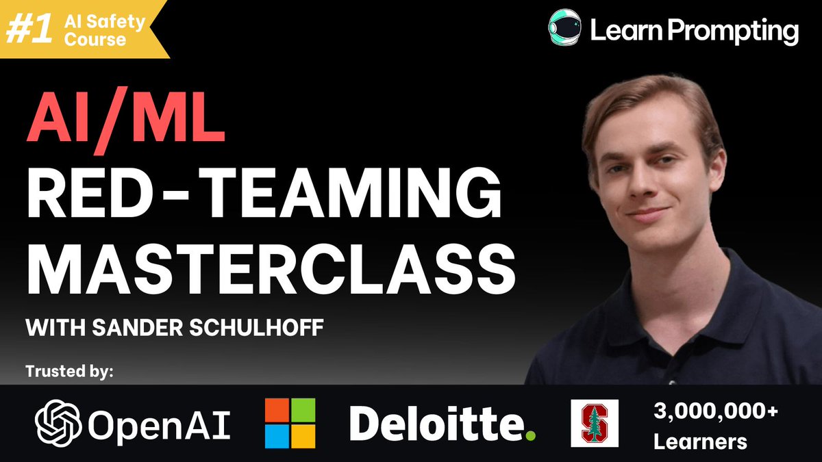 learnprompting's tweet image. 🔴 GIVEAWAY ALERT 🔴

Our AI Red Teaming cohort is over 50% full and starts in just 9 days!

For Black Friday, we&apos;re giving away TWO seats to our course, which is led by the world&apos;s top AI Security Experts!

RT this post &amp;amp; Comment below to enter!

Winners announced on Dec. 1st!