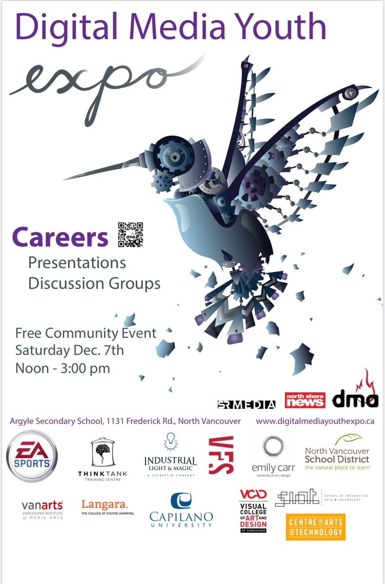Save the date <a href="/DMA_nvsd/">Digital Media Academy</a> is hosting their “Digital Media Youth Expo and Career Fair Event” on Saturday December 7 from 12:00pm to 3:00pm. There will be lots of great exhibits, resources &amp; info for students from industry experts! Check out their website at digitalmediayouthexpo.ca