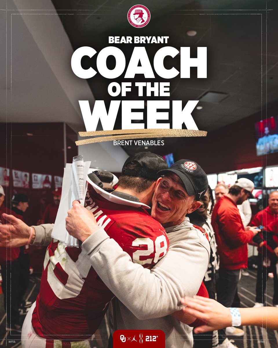 Bear Bryant Coach of the Week » <a href="/CoachVenables/">Brent Venables</a>‼️