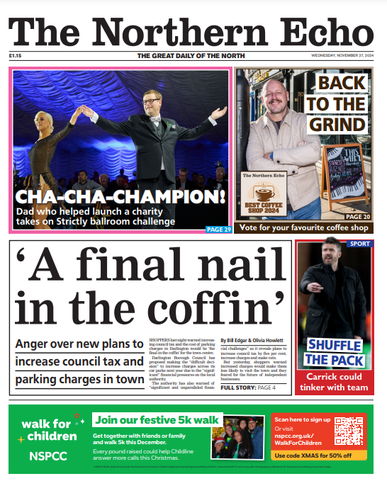 Nick Gullon (@echonickg) on Twitter photo Wednesday's <a href="/TheNorthernEcho/">The Northern Echo</a> 🗞️
'Final nail in the coffin' warning as council tax and parking charges to increase in Darlington
✍️<a href="/BillEdgarnews/">Bill Edgar</a> <a href="/OliviaHowlett_/">Olivia Howlett</a>
#TomorrowsPapersToday Wednesday's <a href="/TheNorthernEcho/">The Northern Echo</a> 🗞️
'Final nail in the coffin' warning as council tax and parking charges to increase in Darlington
✍️<a href="/BillEdgarnews/">Bill Edgar</a> <a href="/OliviaHowlett_/">Olivia Howlett</a>
#TomorrowsPapersToday