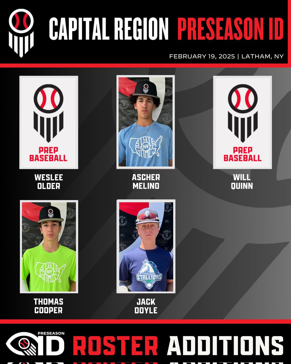 Prep Baseball New York (@prepbaseballny) on Twitter photo Please welcome the following players to our Capital Region Preseason ID event.
📅 Feb 19, 2025
📍 Latham, NY
🙋♂️ 2026-2028 grads
Register 🔗 loom.ly/zpjBWoM
Spots are filling FAST 🏃♂️👀
<a href="/jackdoyle2026/">Jack Doyle</a> | <a href="/Tcoop444/">Thomas Cooper</a> | <a href="/Will_QUINN1/">WILL</a> Please welcome the following players to our Capital Region Preseason ID event.
📅 Feb 19, 2025
📍 Latham, NY
🙋♂️ 2026-2028 grads
Register 🔗 loom.ly/zpjBWoM
Spots are filling FAST 🏃♂️👀
<a href="/jackdoyle2026/">Jack Doyle</a> | <a href="/Tcoop444/">Thomas Cooper</a> | <a href="/Will_QUINN1/">WILL</a>