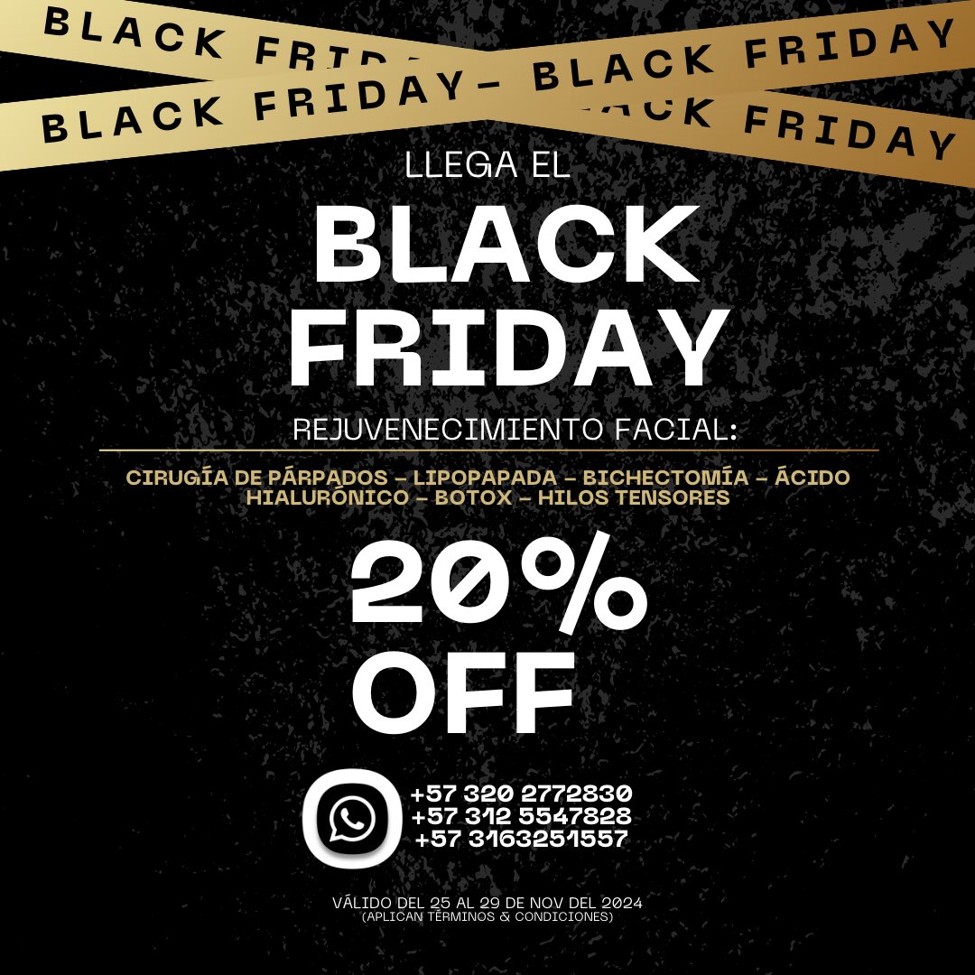 drluife's tweet photo. ¡Aprovecha nuestro #BlackFriday! 🎉 Disfruta de un 20% OFF en PROCEDIMIENTOS DE REJUVENECIMIENTO FACIAL. Transforma tu rostro con resultados asombrosos e inicia estas festividades rejuvenecida(o) ¡Agenda tu procedimiento hoy y luce tu mejor versión! 🙆🏼‍♀️

#esteticafacial #colombia https://t.co/pgyBJU1jTm