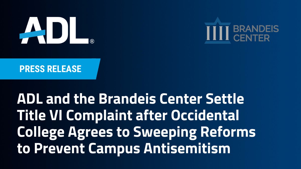 ADL's tweet image. Following a settlement of our Title VI complaint filed together with @brandeiscenter, @Occidental has agreed to implement meaningful steps to address antisemitism on its campus, including critical student &amp;amp; faculty training on antisemitic harassment. More: adl.org/resources/pres…