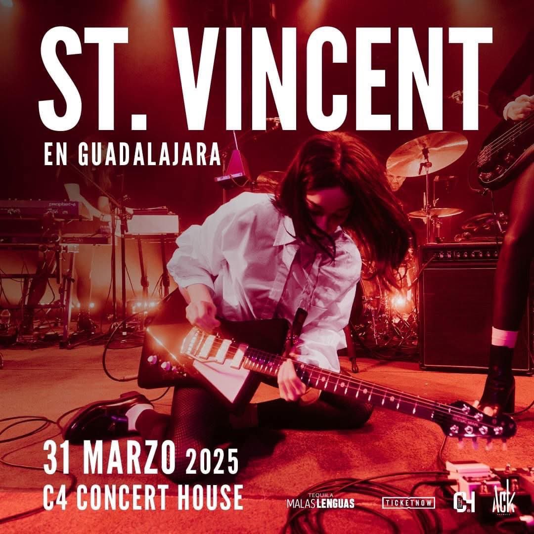 Guadalajara será testigo de una noche histórica con la llegada de St. Vincent.

📅  31 de marzo 2025
 📍 C4 Concert House
🎟️VENTA DE BOLETOS, JUEVES 28 DE NOV 11 AM
🔗 ticketnowmexico.com

Presentado por <a href="/ack_promote/">ACKPromote</a> 🤘🏼