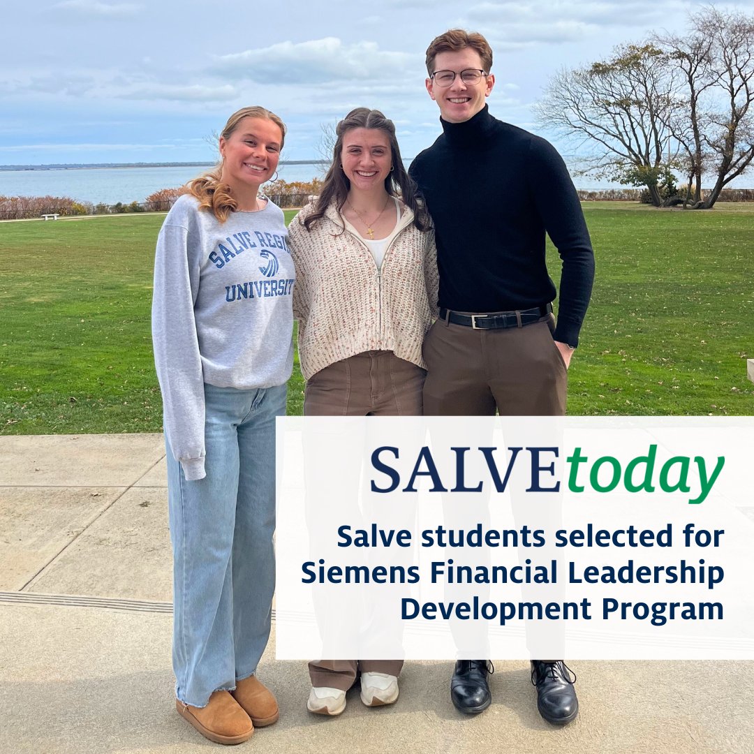 SalveRegina's tweet photo. Three Salve students have been selected for the prestigious Siemens Financial Leadership Program. The global tech company offers these summer internship spots to just 30 students nationwide from thousands that apply.  ▶️ Read more: https://t.co/lKUtCNMyce
#thisissalve https://t.co/BXNpmR2CTO