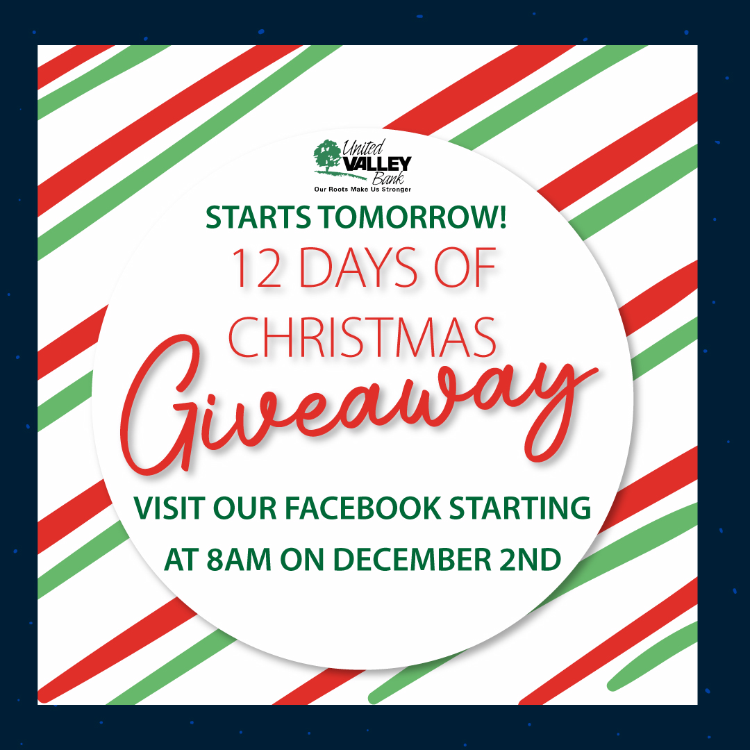 UVBank's tweet photo. 📣REMINDER!!!
Our 12 Days of Christmas Giveaway starts tomorrow at 8:00am on our Facebook page.

Visit our Facebook page each weekday to enter to win a chance to win a new prize. https://t.co/Fh75PjdIW6
