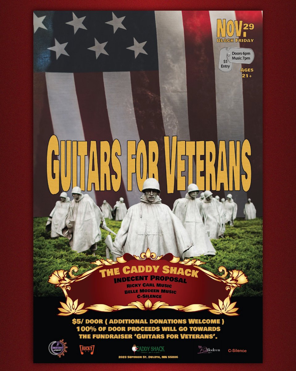 We have a special event with a great cause this Friday: Guitars For Veterans 🎸 🇺🇸

100% of door proceeds will go towards the fundraiser Belle started called 'Guitars For Veterans'. 

$5/door (additional donations welcome) · 21+
Doors: 6pm · Music: 7pm