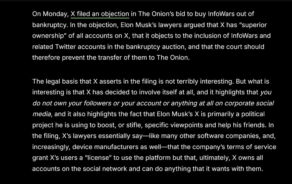 CalebDMTG's tweet photo. "interesting" move to claim legal ownership of all accounts on here. seems like it'd move you closer to liability for content posted https://t.co/yMzBZidteO