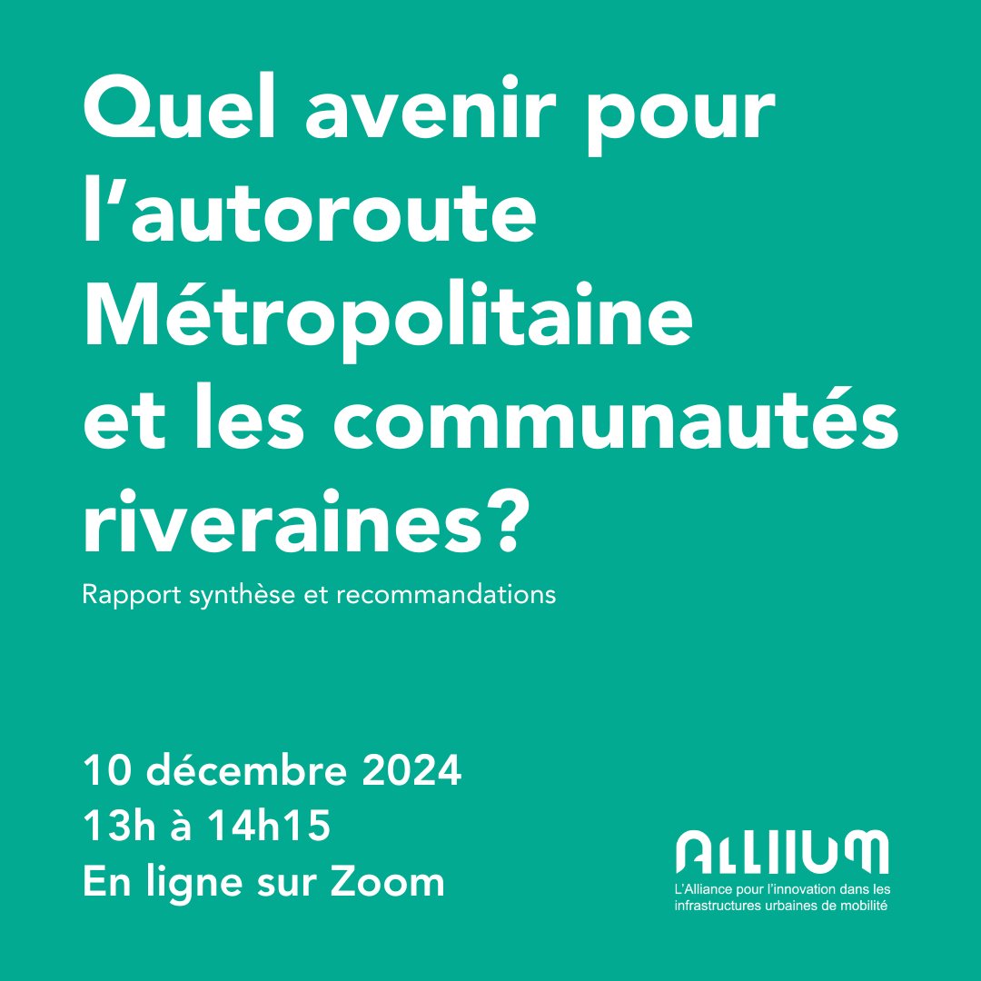 🛣️ Quel avenir pour l’autoroute Métropolitaine et les communautés riveraines?

Venez assister à la présentation du rapport de l’ALLIIUM le 10 décembre prochain de 13h à 14h15 sur Zoom.

➡️ Inscription et détails ici : cremtl.org/fr/evenements-…

Merci à l'appui du @_CIRODD.