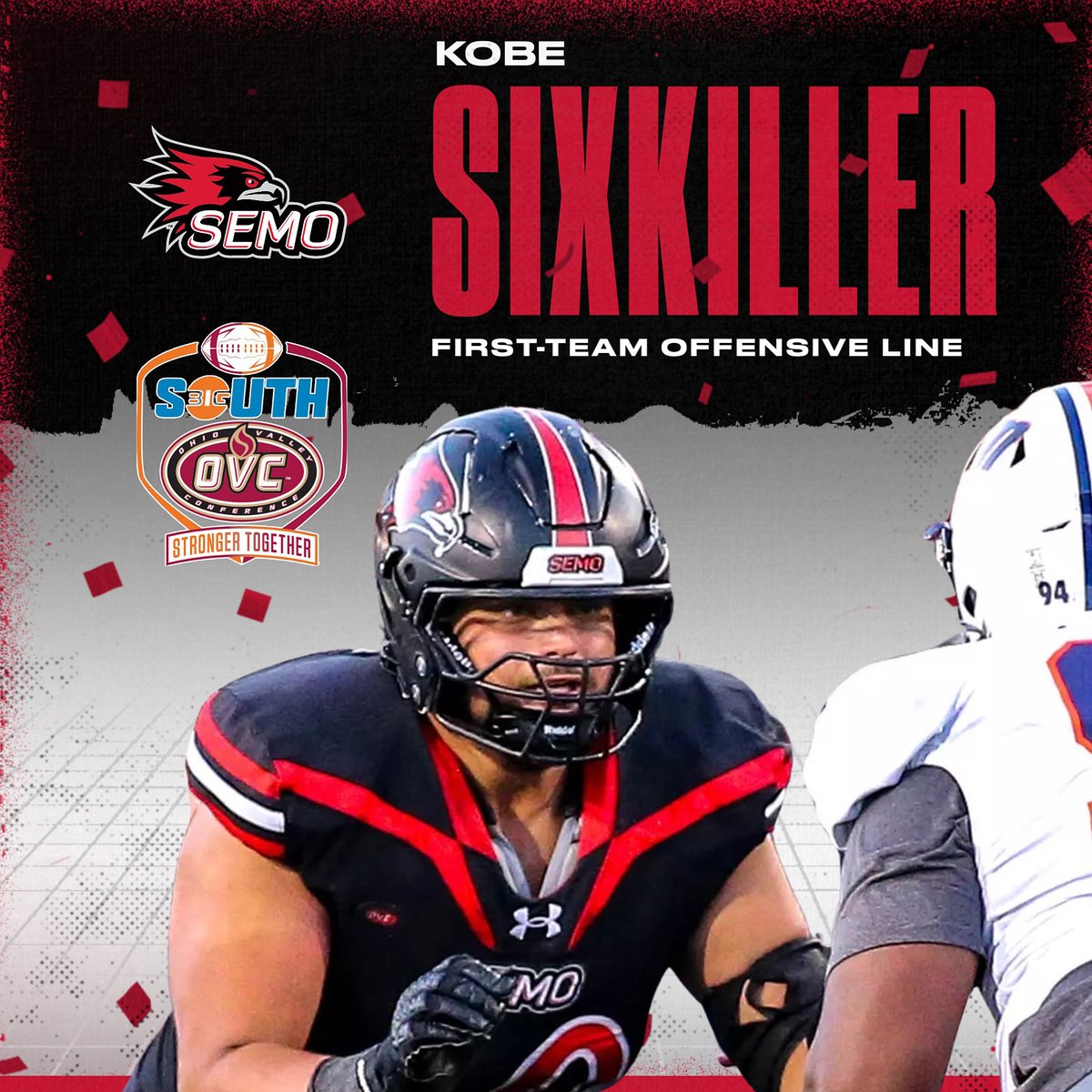 SEMOfootball's tweet photo. FIRST-TEAM ALL-BIG SOUTH-OVC offensive lineman Kobe Sixkiller leads an offensive line that ranks first in the league in sacks allowed. Sixkiller has made 26-consecutive starts up front. https://t.co/qYxgjhKBEW