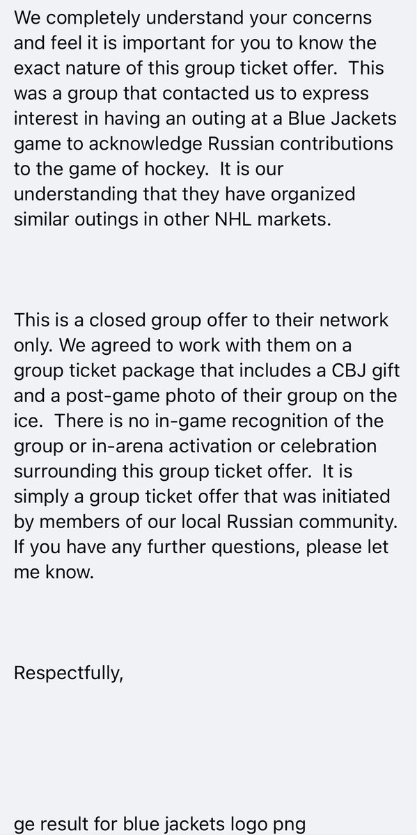 CLEmiracle1's tweet photo. @gracemonkey1971 @SlavaMalamud @AngkarnP @BlueJacketsNHL @Aportzline What Malamud said- the source is Ian Wilkinson - Customer Service Manager @ CBJ https://t.co/9Nat3zC9UQ