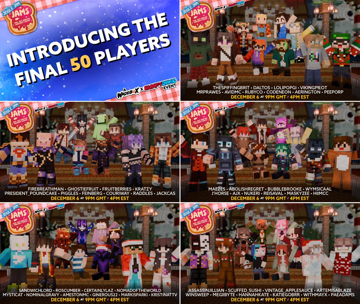 WadeBox's tweet photo. ❄️ And those are your 100 players for JAMS! ❄️

We can't wait to tell you more about the whole event and how your donations can not only cause some chaos for this lot, but also do a lot of good with @jinglejam!

Make sure to follow @bumpyJake and I to keep up to date! https://t.co/qCxGl1rkbK