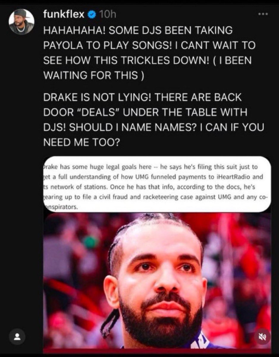 Real1of1TV's tweet image. Funk Flex Shows Support For Drake Taking Legal Action Against UMG &amp;amp; Says “There Are Back Door Deals” #FunkFlex #Drake