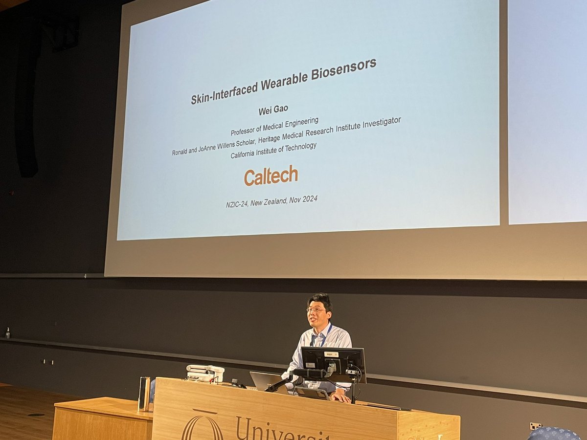 Starting day 4 of #NZIC is Wei Gao <a href="/WeiGaoLab/">Wei Gao</a> from <a href="/Caltech/">Caltech</a>. Wow - Amazing work on wearable biosensors using sweat!