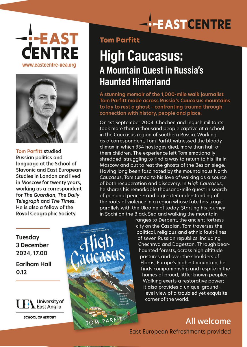 Matthias Neumann (@mneumannuea) on Twitter photo Delighted to welcome Tom Parfitt <a href="/parfitt_tom/">Tom Parfitt</a> to UEA History <a href="/UEA_History/">UEA History</a> next week to talk about his epic hike across the Caucasus. All welcome! Eastern European culinary treats and drinks included 😊 Don't miss it! <a href="/EastCentreUea/">UEA East Centre</a> <a href="/HUM_ResearchUEA/">HUM Research UEA</a> Delighted to welcome Tom Parfitt <a href="/parfitt_tom/">Tom Parfitt</a> to UEA History <a href="/UEA_History/">UEA History</a> next week to talk about his epic hike across the Caucasus. All welcome! Eastern European culinary treats and drinks included 😊 Don't miss it! <a href="/EastCentreUea/">UEA East Centre</a> <a href="/HUM_ResearchUEA/">HUM Research UEA</a>