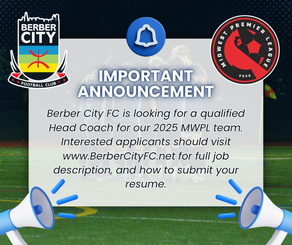 WE ARE HIRING!
Head to our website at berbercityfc.net
for more info.
<a href="/midwestpl/">Midwest Premier League</a>