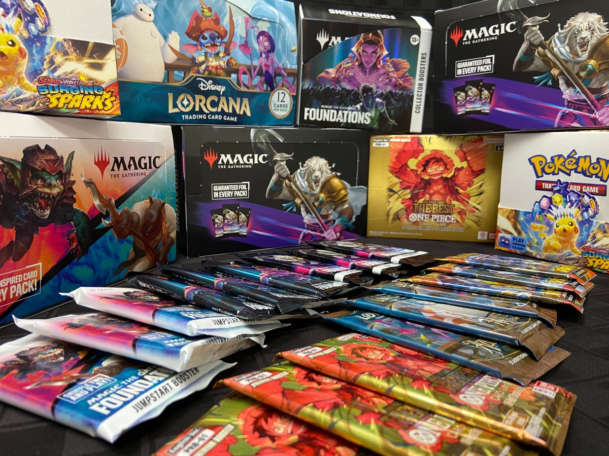 ResetGames's tweet photo. Just in case you're already thinking about stocking stuffers, booster packs for assorted TCG/CCG games are perfect. Pokemon, Magic The Gathering, Lorcana, and One Piece galore, available in every store! https://t.co/ZDSNdAXmDb