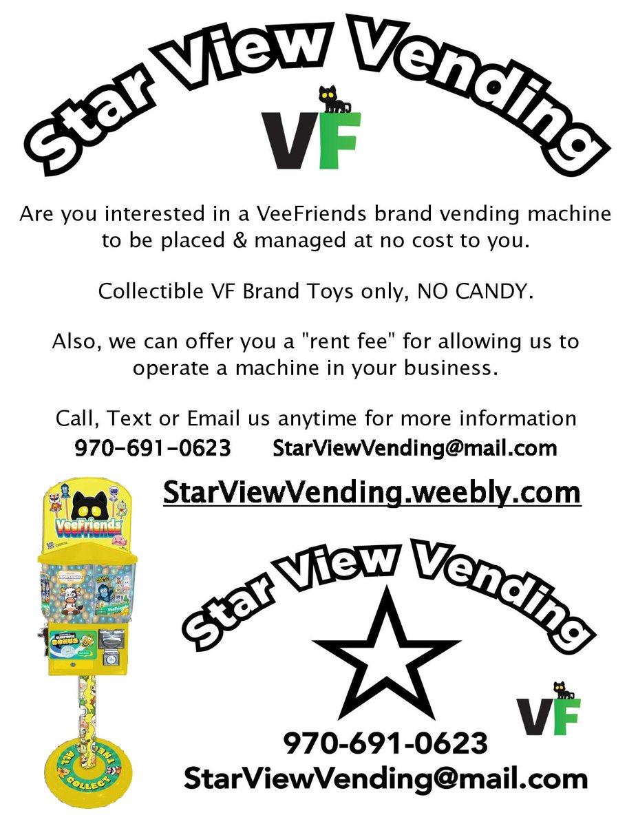 StarViewCrypto's tweet photo. https://t.co/xtTIwZpIYb
big ugly link takes you to a post, offering our vending services, specifically @veefriends vending machine placement and i'll pay you to let me manage the machine.
it's got this flyer in the post. #PointingOutTheObvious 🤠 https://t.co/pDAIB1rwrv