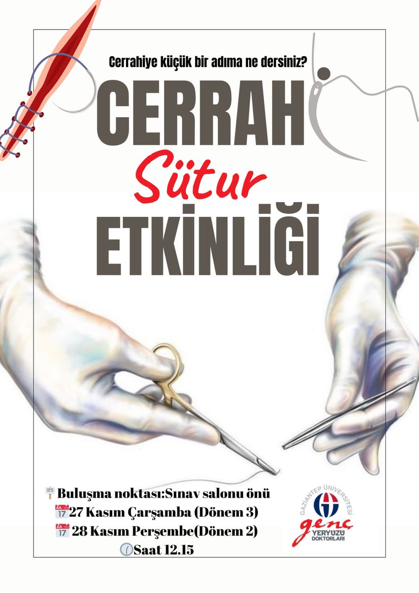 GaziantepGYYD's tweet photo. Cerrahi Sütur Etkinliğimiz için çok heyecanlıyız 🪡😇 https://t.co/DmYcSNvbcQ