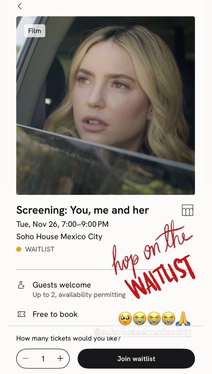 <a href="/LukeBarnett/">ʟᴜᴋᴇ ʙᴀʀɴᴇᴛᴛ</a> Waitlisted Soho House CDMX sneak preview screening of our feature film <a href="/ymhmovie/">You, Me & Her Movie</a> tonight!!!!!! 🥳🥳🥳🥳