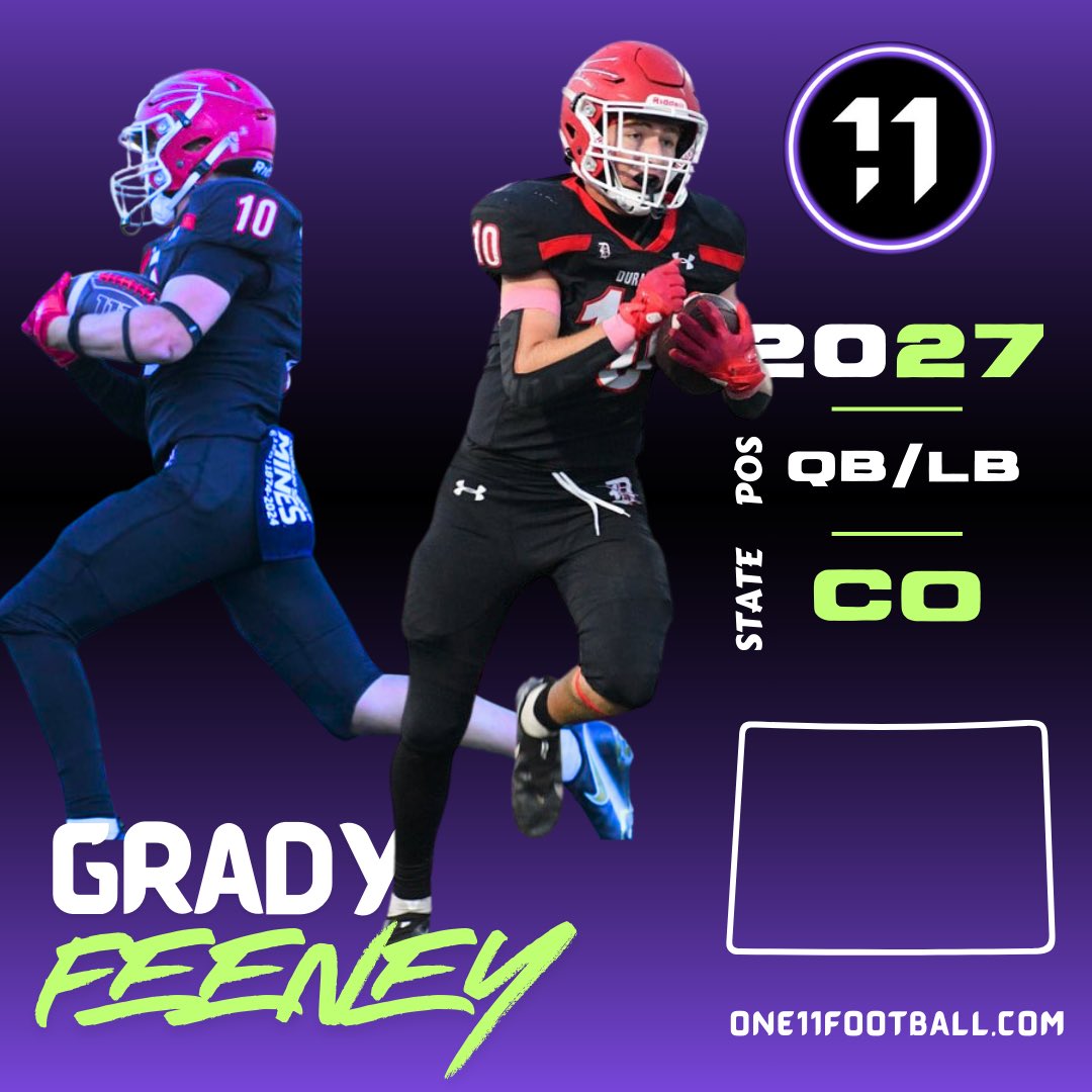 One11 Recruiting (@one11recruiting) on Twitter photo Check out <a href="/GradyHFeeney/">Grady Feeney</a>!
Class of 2027 QB/LB out of Colorado!
Big time playmaker! Excels at playing a variety of positions, a true team player!
One11Football.com Check out <a href="/GradyHFeeney/">Grady Feeney</a>!
Class of 2027 QB/LB out of Colorado!
Big time playmaker! Excels at playing a variety of positions, a true team player!
One11Football.com