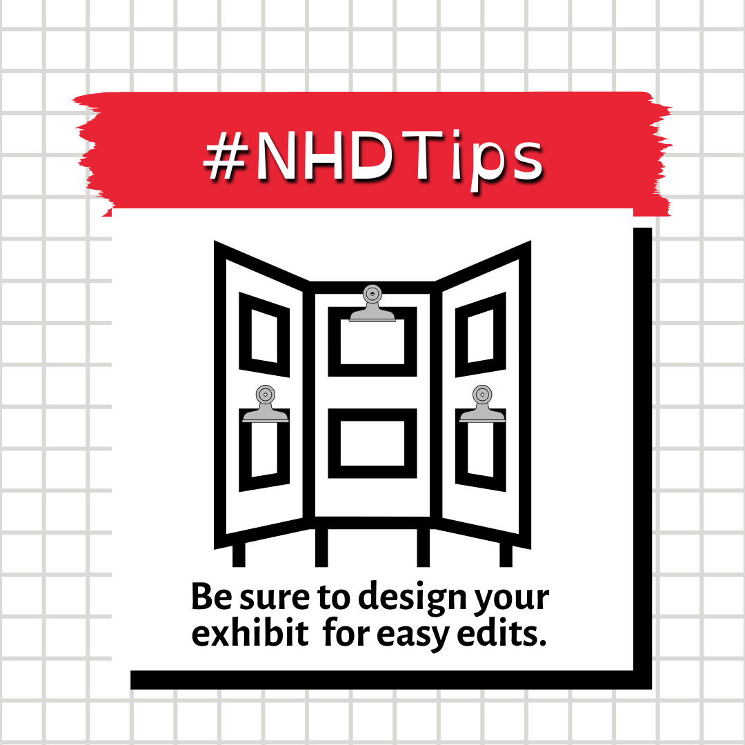 For our exhibit students, remember that it’s helpful to design your exhibit in a way that makes it easy to tweak later! Think about using things like Velcro, clips, putty, or any other clever solutions you can come up with. Be creative and innovative! #NHD2025 #NHDTips
