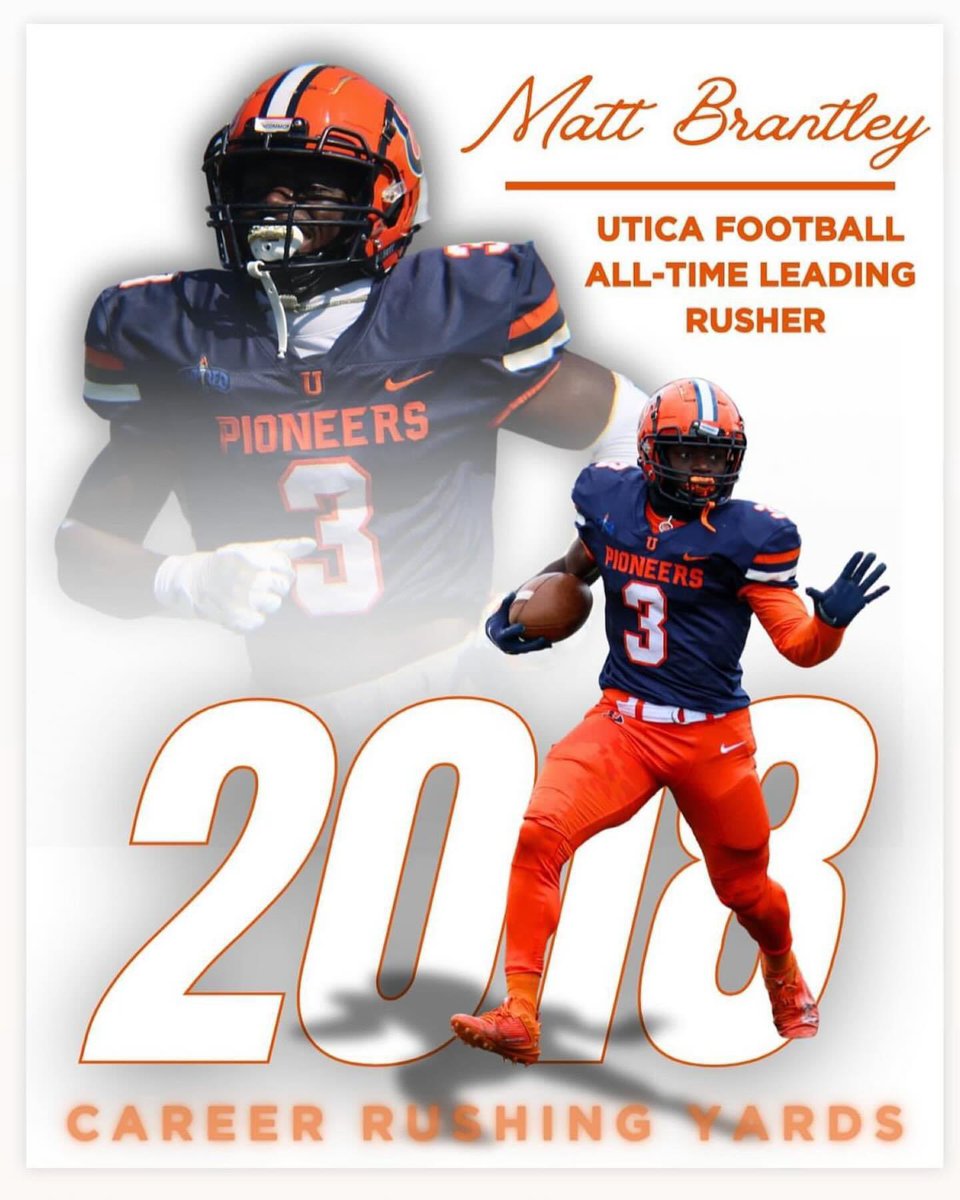 EridgeFootball's tweet photo. Congratulations to Eastridge Alumi @Matt_5354 on becoming @Utica_Football all time leading rusher!! @ERidgeLancers @EICSD https://t.co/zH8bNCz4mR