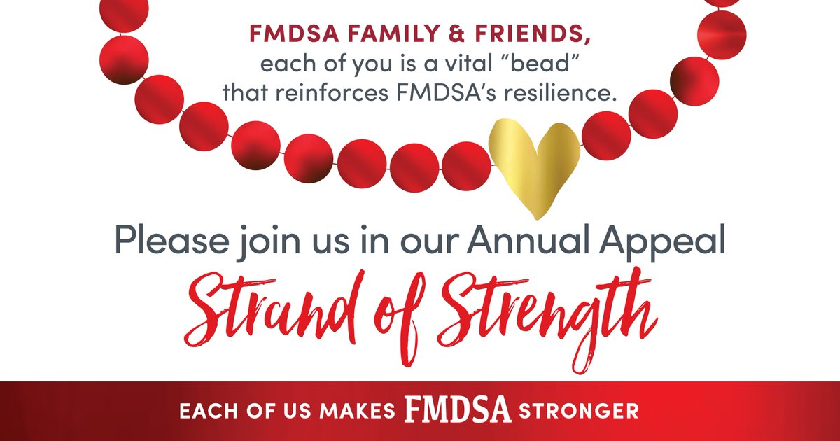 Join our Strand of Strength during the FMDSA's Annual Appeal!  Every donation—big or small—adds a ‘bead’ to our Strand of Strength. 
Add your bead today at fmdsa.org/donation-form/ and help us reach our goal to keep making an impact! 

#StrandOfStrength
#FMDSAStrong
#fmdsa