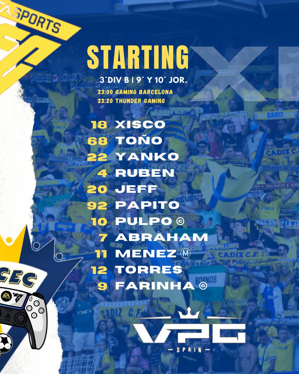 🟡 #CADISTASECLUB 🔵

📋 • 𝕊𝕋𝔸ℝ𝕋𝕀ℕ𝔾 𝕏𝕀  • 🗓 26/11/24

🏆 <a href="/VPG_Spain/">Virtual Pro Gaming España</a> #EAFC25

#FullYellow 🟡 #ADNCadistas🧬
#AreaMovil📱 #ApoleuJerez🩸