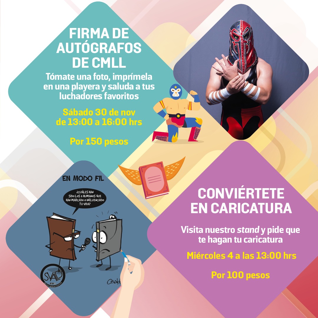 ELOCCIDENTAL's tweet photo. #FIL2024 |  ¡Tendremos de invitados a tus luchadores favoritos! 🤼‍♂️
📚Este sábado 30 de noviembre visítanos en el Stand M5 y tómate una foto 🤳con ellos

#SomosLectores

#FILOEM
#ElOccidental https://t.co/d1AI8kq5fu