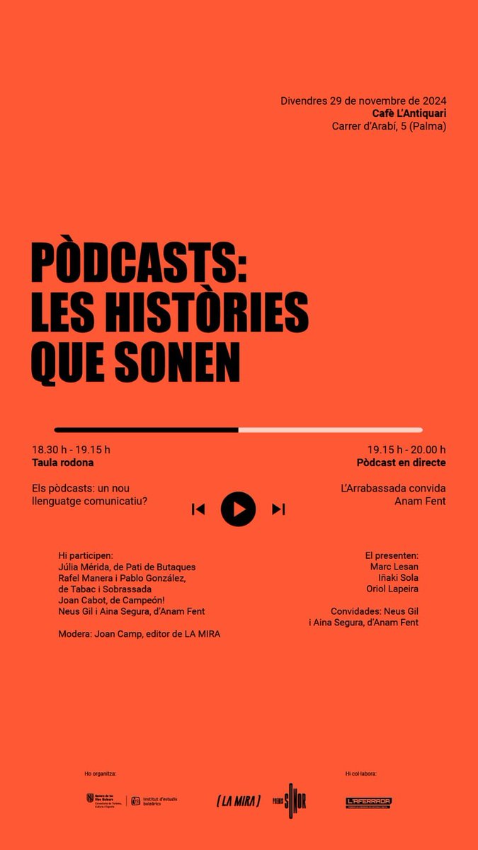 🚨 MALLORQUINS/ES! 🚨

Aquest divendres at s'horabaixa fem un espectacle en directe EXCLUSIU a Palma amb les <a href="/AnamFent/">Anam Fent</a> de la mà dels amics de <a href="/lamira/">LA MIRA</a> ✨

Hi haurà accents balears ofensius 100% garantits. L'entrada és lliure. Mos veim ❤️‍🔥