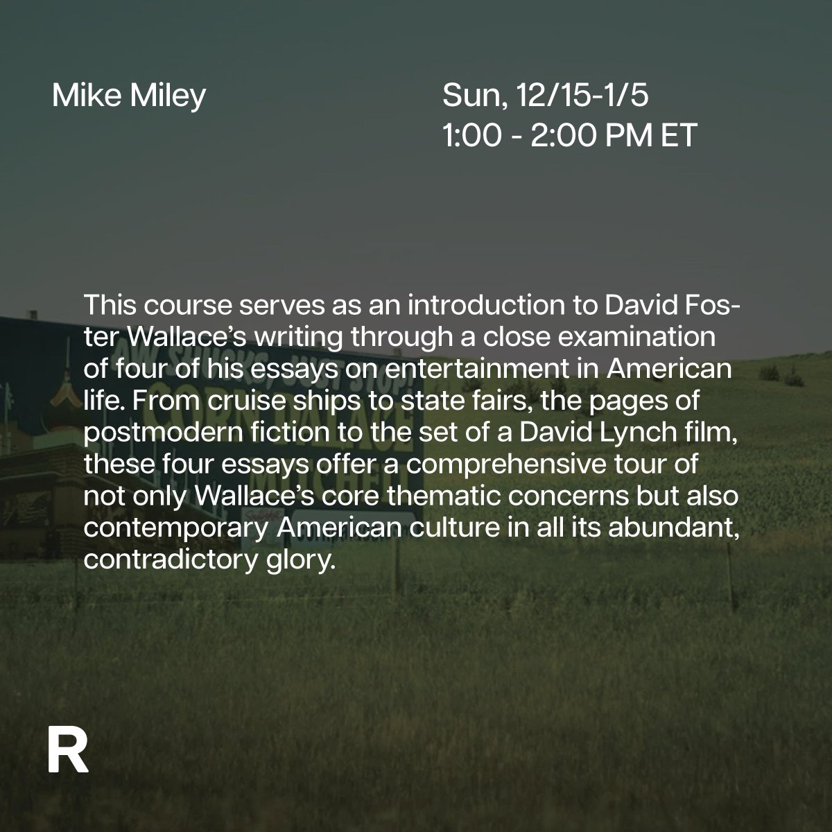 Discover the brilliant insights of David Foster Wallace with @mikecmiley in a new course exploring his essays on American entertainment—state fairs, cruises, movies, and television.
📖 Text: A Supposedly Fun Thing I'll Never Do Again <a href="/HachetteUS/">Hachette Book Group</a>
🗓️ Join us—hubs.la/Q02ZCCB_0