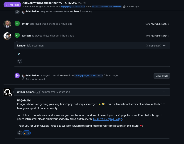 cnlohr's tweet image. Support has been added to #zephyr for the RISC-V #ch32v003!  So glad to see see these little processors going places 🚀🚀🚀!  It was a lot of work by several talented developers to make this happen.