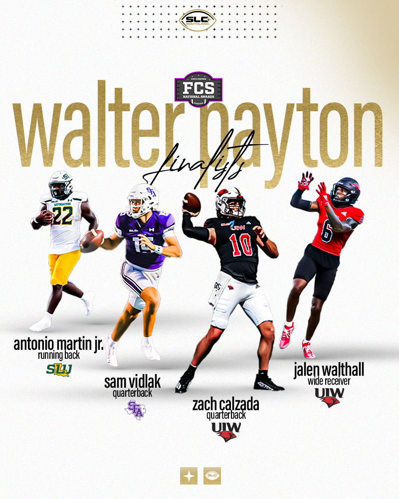 Your finalist for the Walter Payton National Offensive Player of the Year Award:

Zach Calzada, UIW
Antonio Martin Jr., Southeastern
Sam Vidlak, SFA
Jalen Walthall, UIW

#GTL