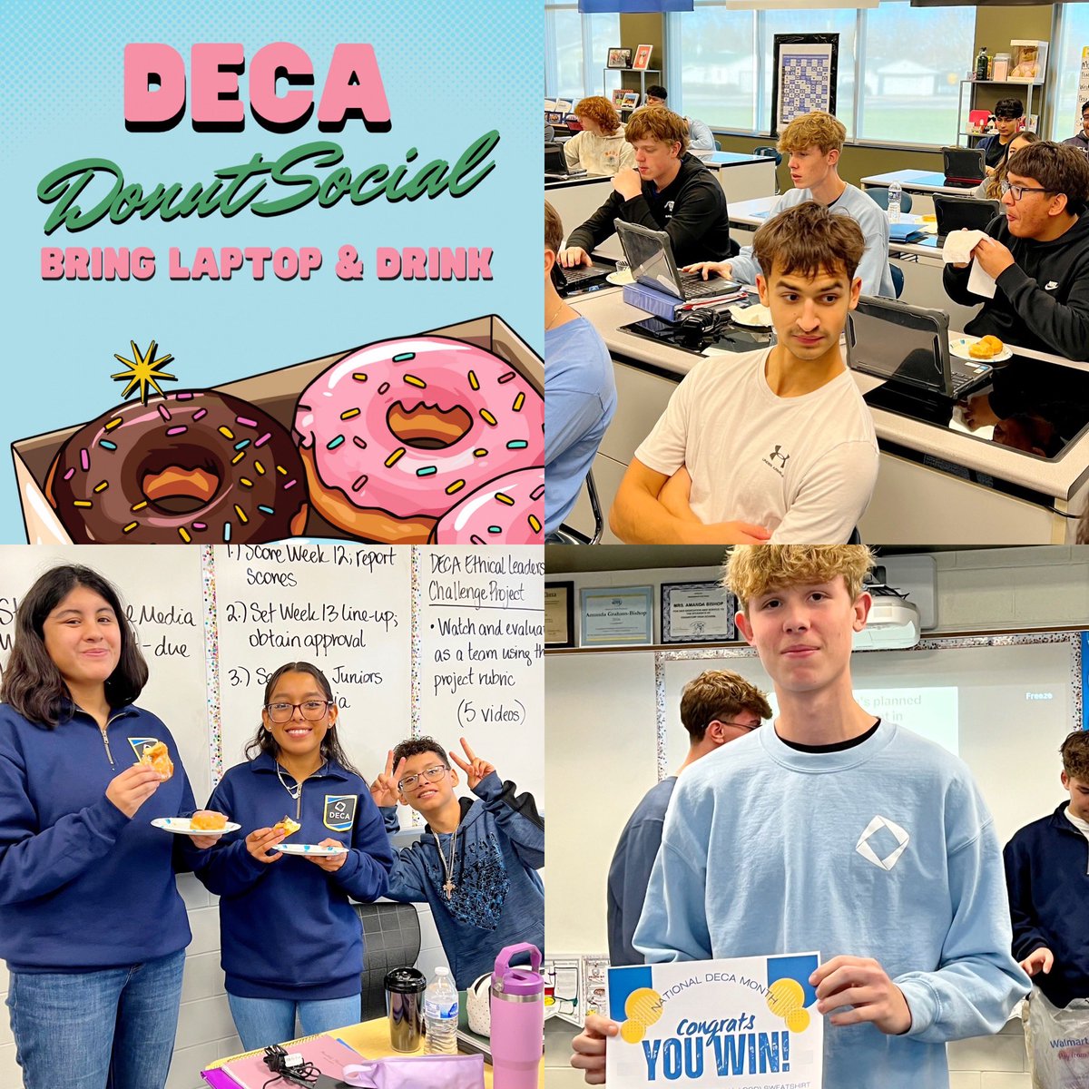 FrankfortDECA's tweet photo. DECA Donut Social for National DECA Month 🍩🥛💙 https://t.co/5PmwE2O5kM