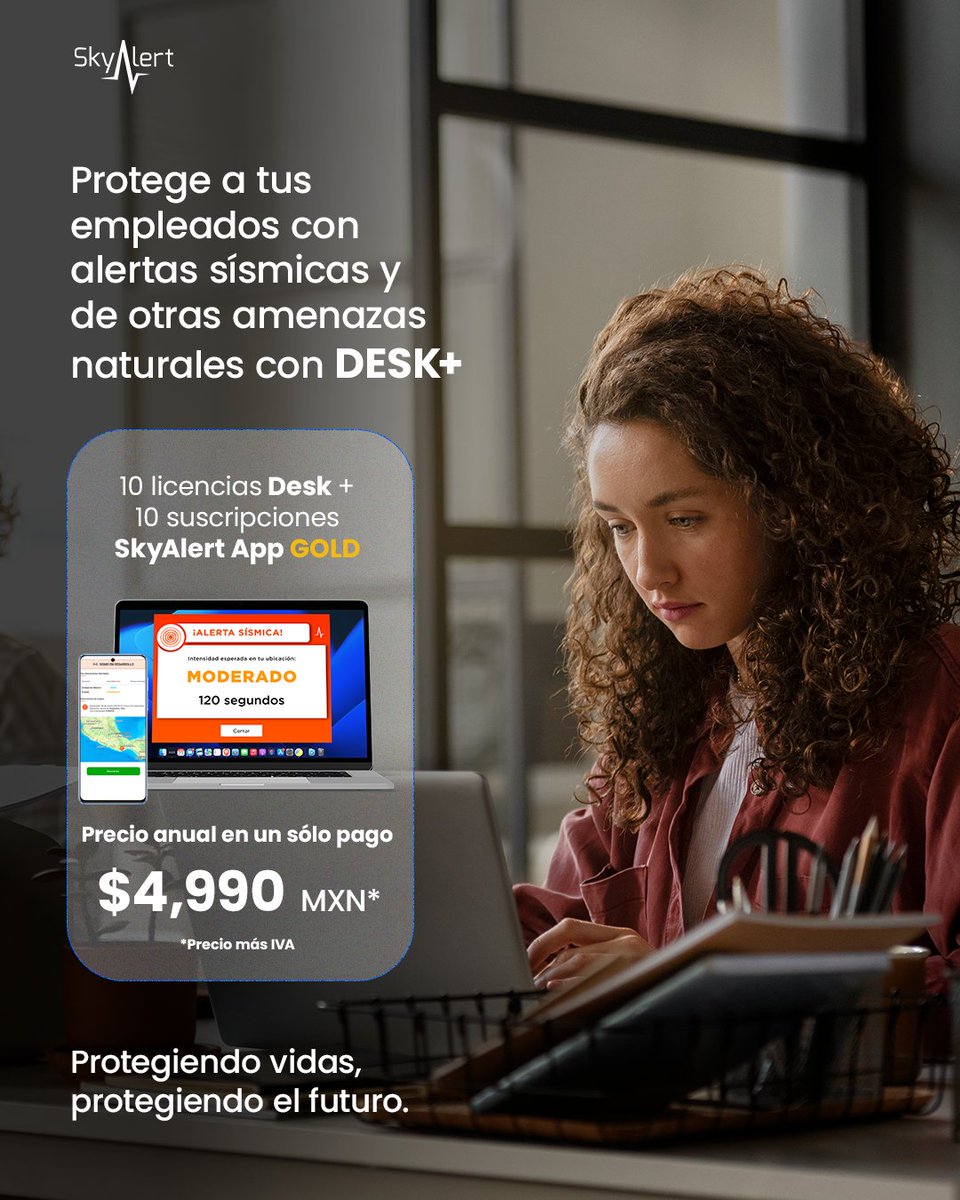 SkyAlertMx's tweet photo. ¿Tienes un pequeño negocio o emprendimiento? Protege a tu equipo laboral con DESK+ por solo $4,990. Reciban alertas sísmicas precisas directamente en sus dispositivos. ¡Adquiérelo ahora! 👇
https://t.co/mBtXgH0MHd

#AlertaSísmica #SkyAlertDesk #SkyAlert https://t.co/fPY28fo10y