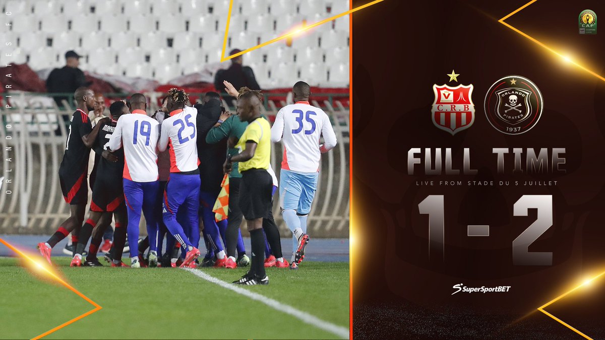 Orlando Pirates (@orlandopirates) on Twitter photo ☠️ FT | CR Belouizdad 1 - 2 <a href="/orlandopirates/">Orlando Pirates</a>
A big result on the road for the Buccaneers who bag a crucial victory.
⚫⚪🔴⭐
#MatchDay
#TotalEnergiesCAFCL
#OrlandoPirates
#OnceAlways ☠️ FT | CR Belouizdad 1 - 2 <a href="/orlandopirates/">Orlando Pirates</a>
A big result on the road for the Buccaneers who bag a crucial victory.
⚫⚪🔴⭐
#MatchDay
#TotalEnergiesCAFCL
#OrlandoPirates
#OnceAlways